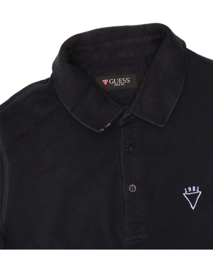 GUESS Mens Polo Shirt Medium Navy Blue Cotton Vintage Guess and Second-Hand Guess from Messina Hembry 