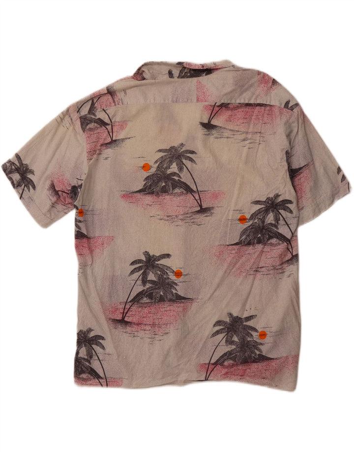 VINTAGE Hawaii-Kurzarmhemd für Herren, groß, beige, geblümte Baumwolle
