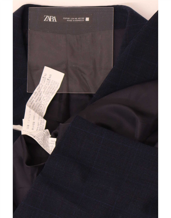 Zara Herren-Blazer mit 2 Knöpfen, EU 52, groß, marineblau, kariert, Polyester