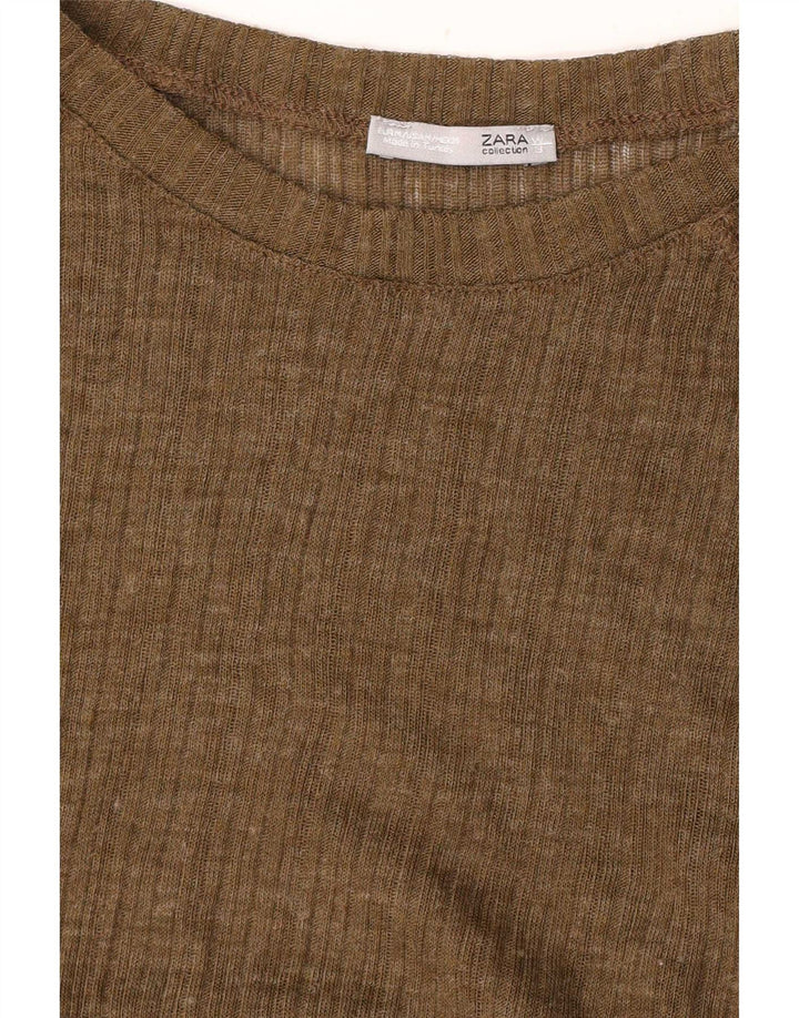 Zara Damen Top Langarm UK 14 Medium Khaki