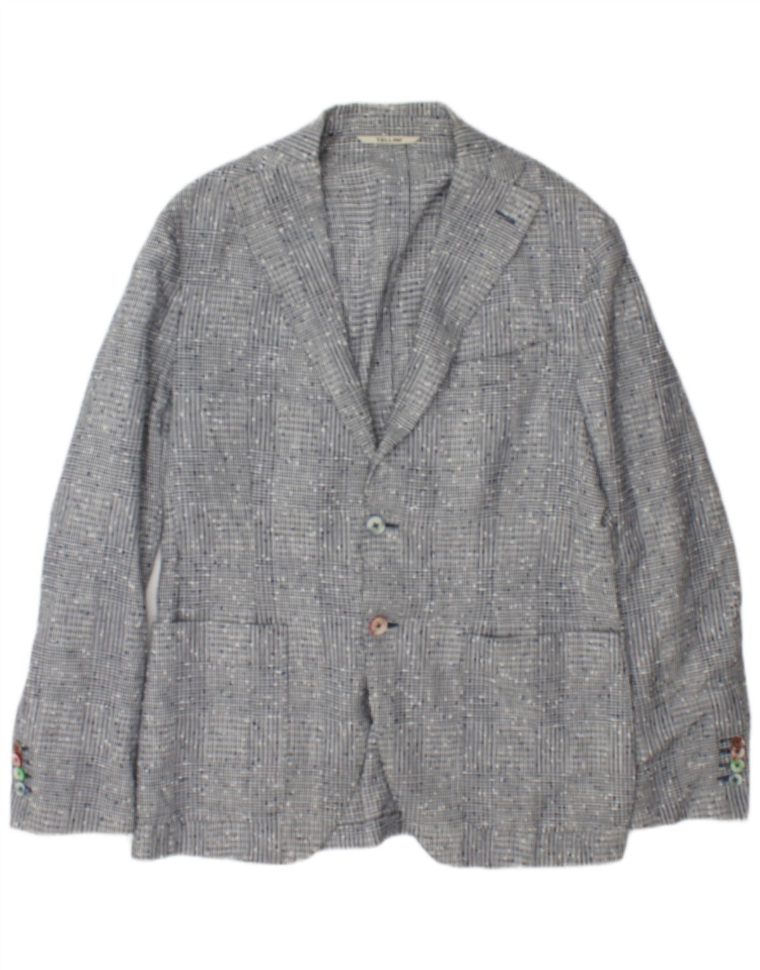 Tellini Herren-Blazer mit 2 Knöpfen, IT 50, großes grau kariertes Leinen
