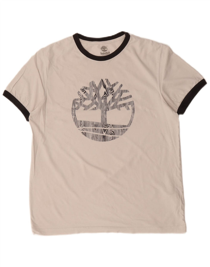Timberland Herren-T-Shirt mit normaler Passform, Grafik, Größe S, weiße Baumwolle