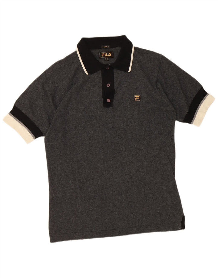 Fila Herren-Poloshirt, kleine graue Colourblock-Baumwolle