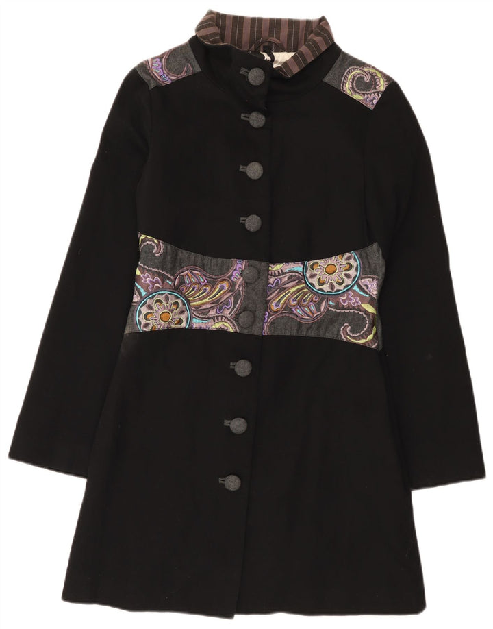 Vintage Damen Grafischer Mantel UK 10 Kleine schwarze Patchwork-Baumwolle
