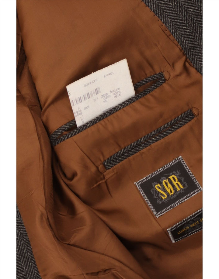 Vintage Herren 2-Knopf-Blazerjacke IT 56 3XL Graue Fischgrätenwolle