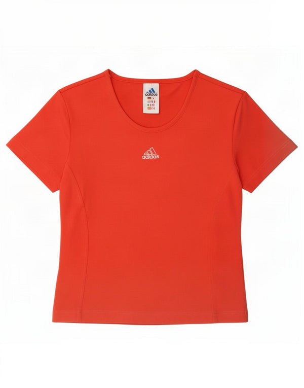 Adidas Damen Crop T-Shirt Top UK 16 Large Rot Polyamid