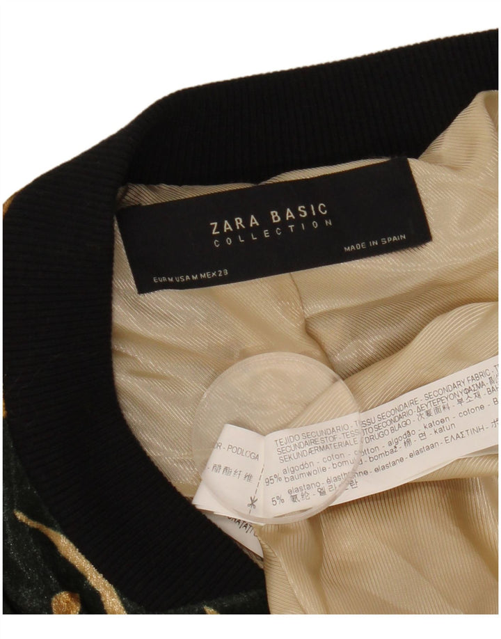 ZARA Damen Bomberjacke UK 14 Mittelgrüne geblümte Baumwolle