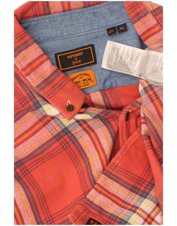 Superdry Herren-Flanellhemd XL, rot kariert, Baumwolle