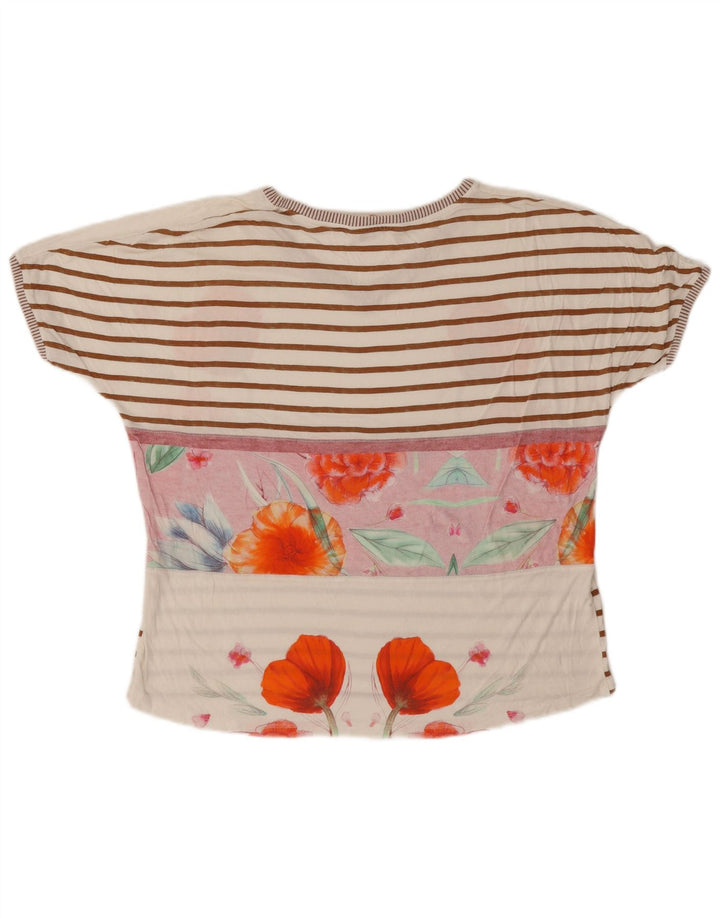 Desigual Damen T-Shirt Top UK 16 Large Off White Floral