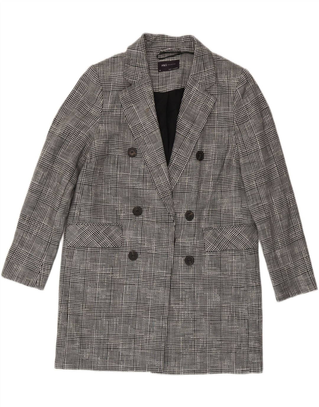 Marks & Spencer Damen Zweireihiger Mantel UK 10 klein Grau kariert