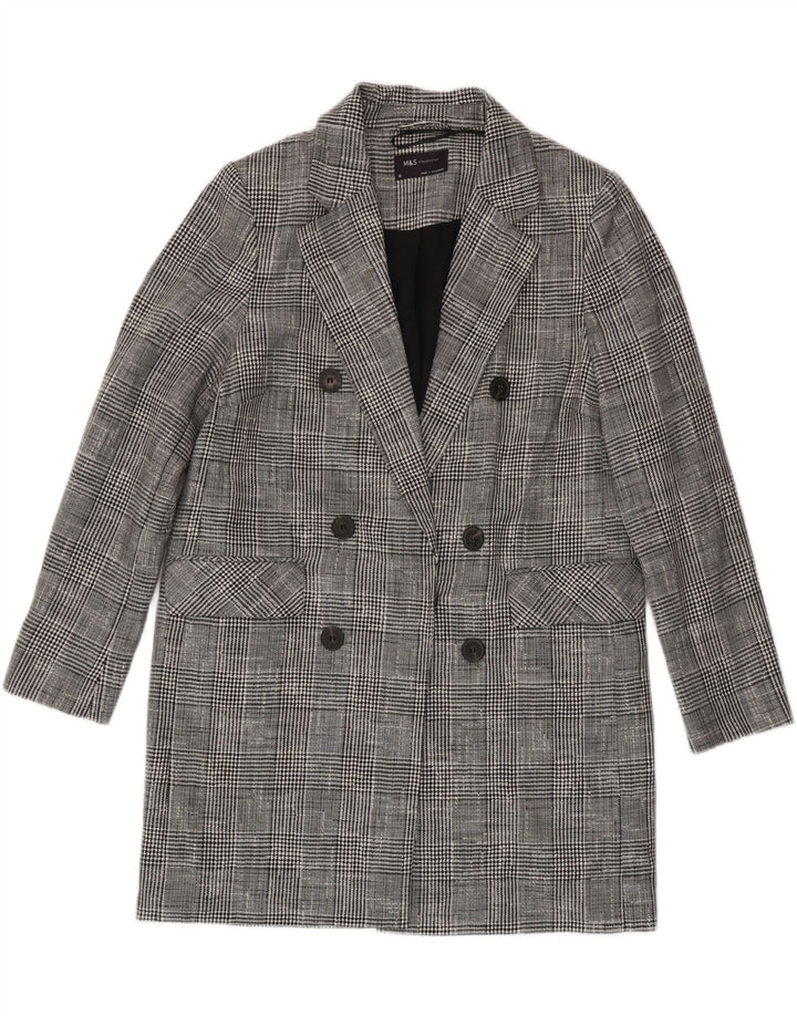 Marks & Spencer Damen Zweireihiger Mantel UK 10 klein Grau kariert