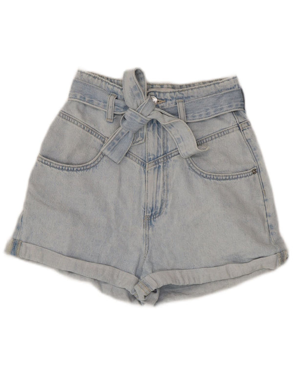Zara Damen Jeansshorts mit hoher Taille, EU 32, 2XS, W22, blaue Baumwolle
