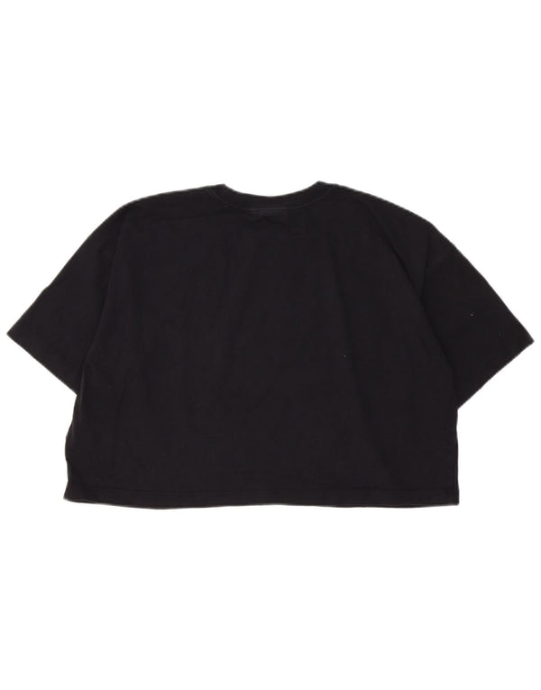 Champion Damen Crop Oversize Graphic T-Shirt Top UK 10 Small Schwarz Baumwolle