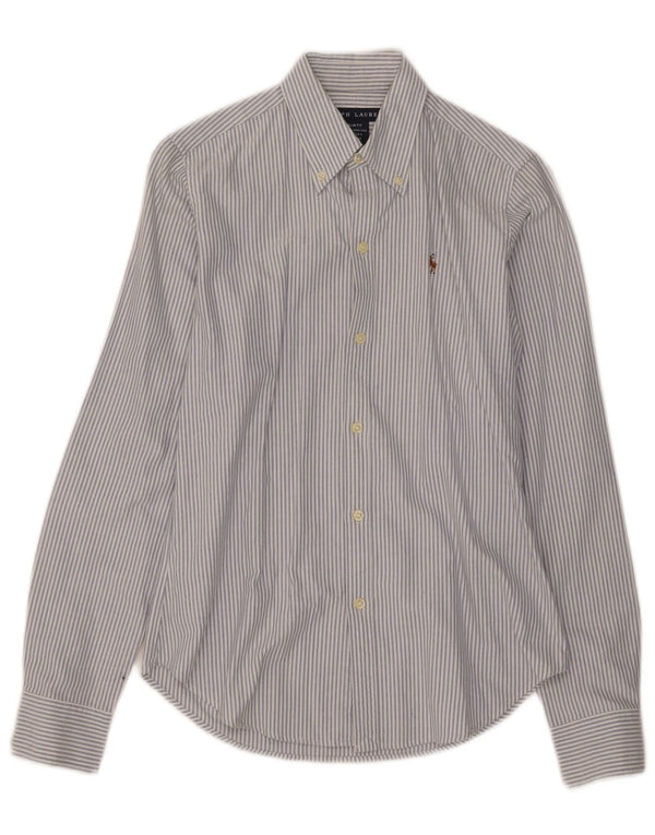 Ralph Lauren Damen-Hemd mit schmaler Passform, US 4, kleine blaue Nadelstreifen-Baumwolle