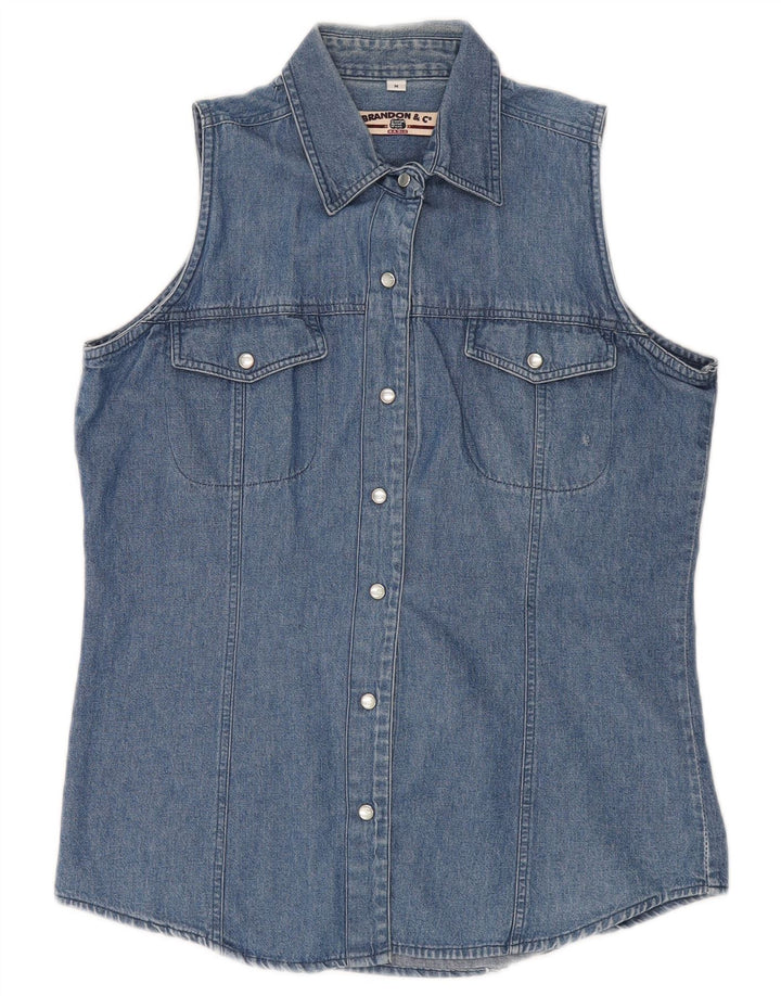 Brandon & C Damen ärmelloses Jeanshemd UK 14 Mittelblau