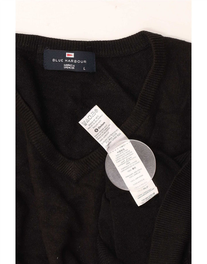 Marks & Spencer Herren Blue Harbor V-Ausschnitt Pullover Pullover Large Schwarz Acryl