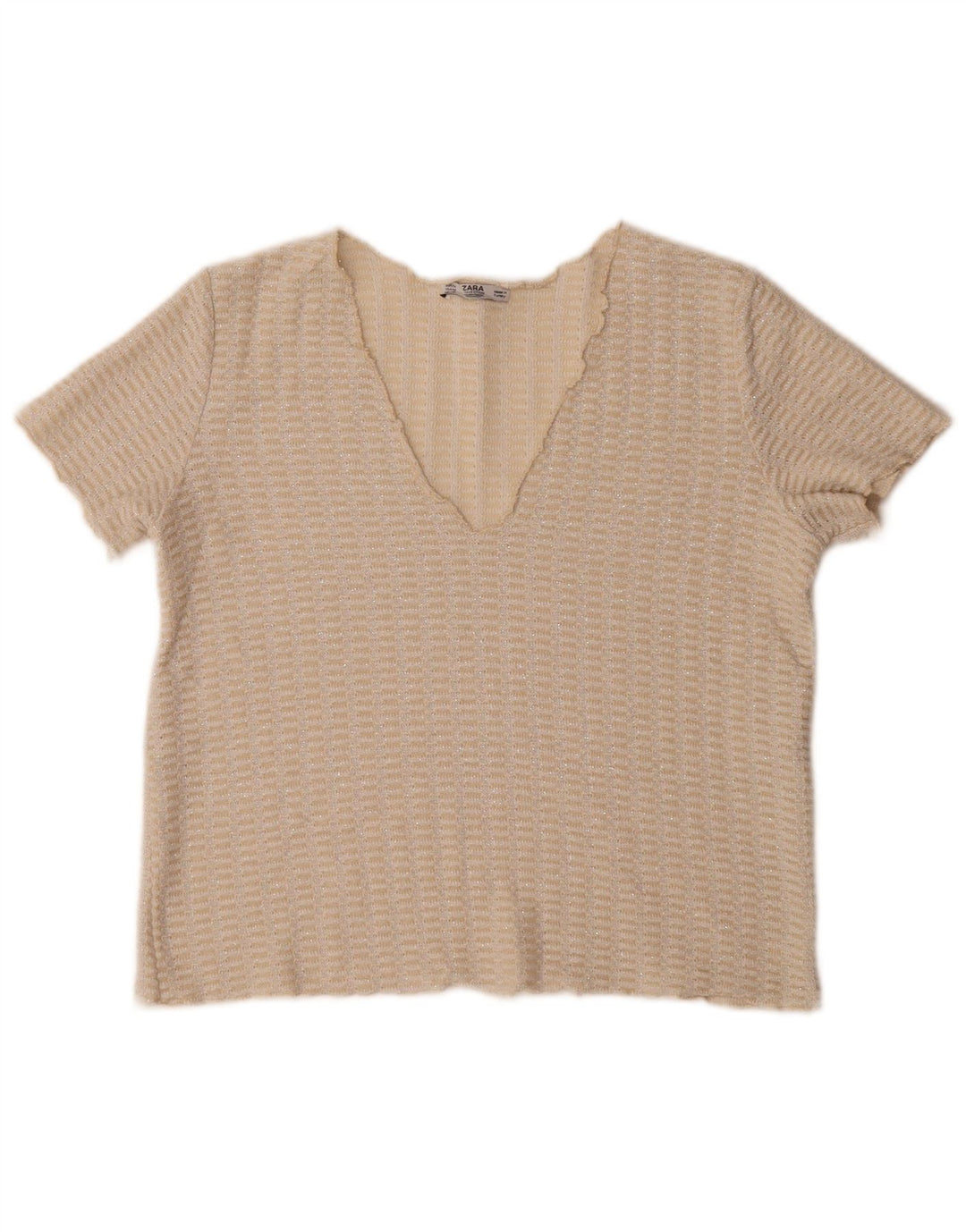 Zara Damen Crop Knit Bluse Top UK 14 Mittelbeige meliert