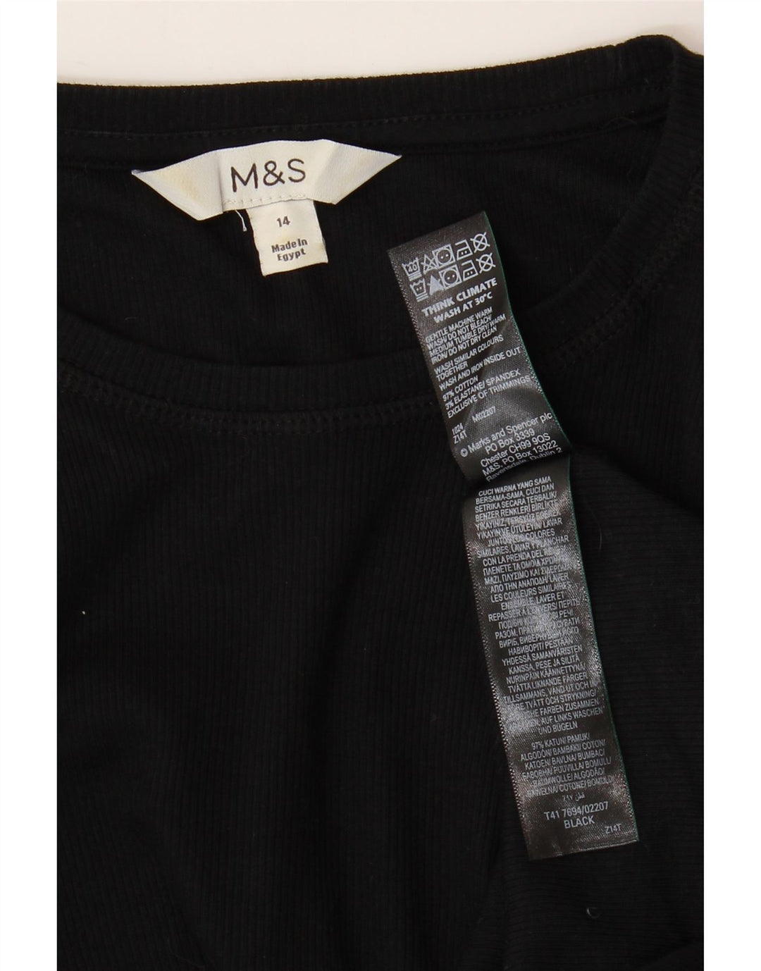 Marks & Spencer Damen Top Langarm UK 14 Medium Schwarz Baumwolle
