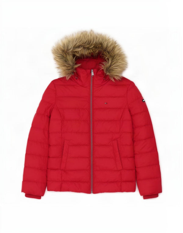 Tommy Hilfiger Damen-Jacke mit Kapuze, gepolstert, UK 10, Größe S, Rot, Polyester