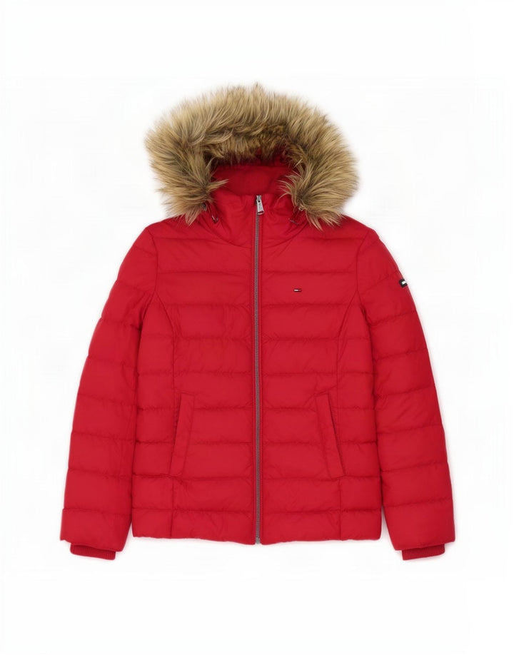 Tommy Hilfiger Damen-Jacke mit Kapuze, gepolstert, UK 10, Größe S, Rot, Polyester
