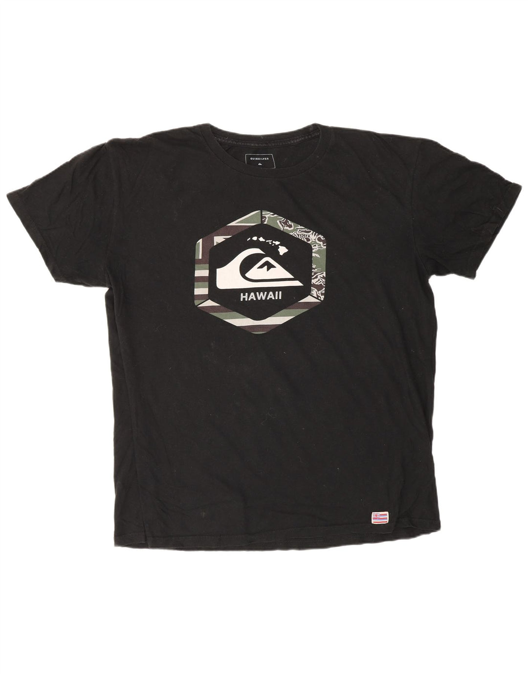 QUIKSILVER Herren Hawaii T-Shirt mit normaler Passform, Grafik, Größe L, Schwarz, Baumwolle
