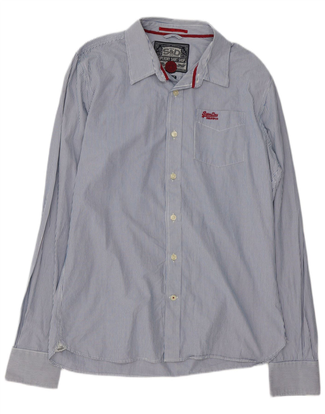 Superdry Herren-Hemd 2XL aus blauer Nadelstreifen-Baumwolle
