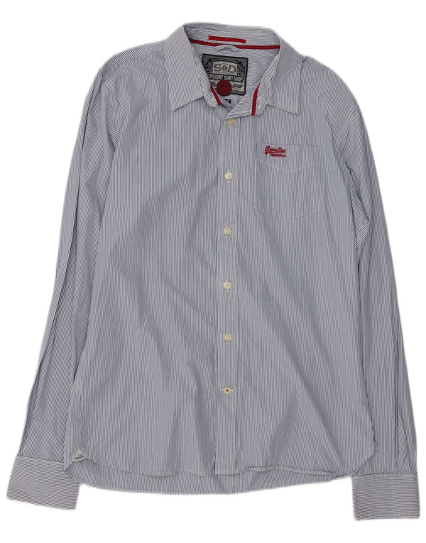 Superdry Herren-Hemd 2XL aus blauer Nadelstreifen-Baumwolle