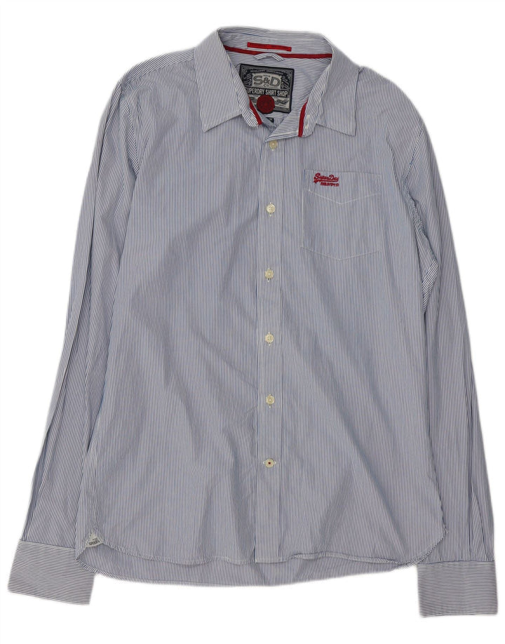 Superdry Herren-Hemd 2XL aus blauer Nadelstreifen-Baumwolle
