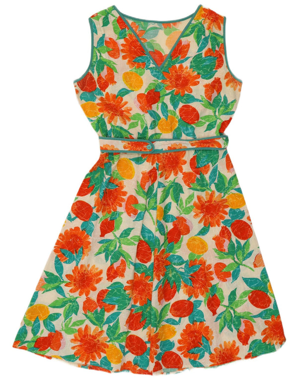 Vintage Damen Ärmelloses A-Linien-Kleid UK 14 Medium Mehrfarbig Bohemian