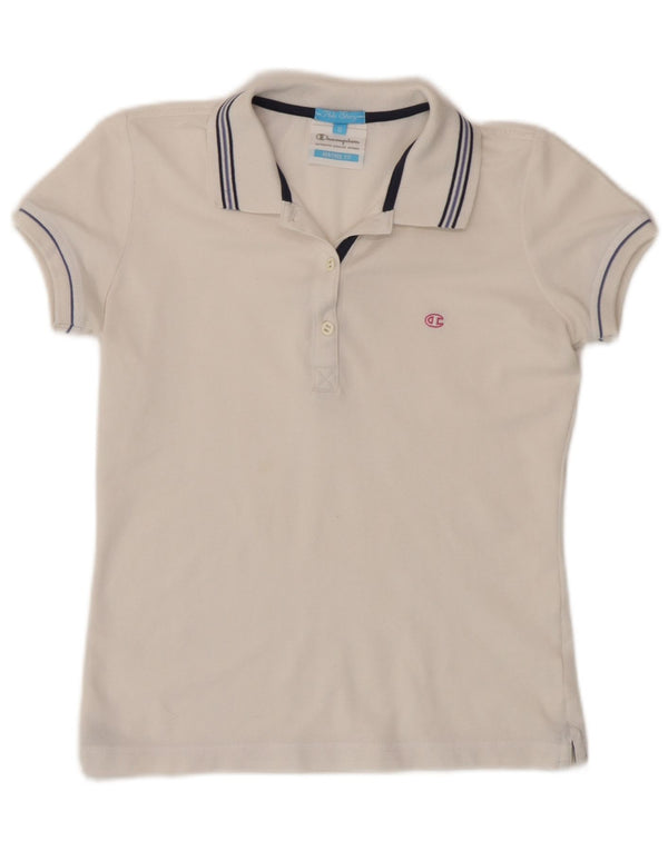 Champion Damen Heritage Fit Poloshirt UK 10 Small Weiß gestreift