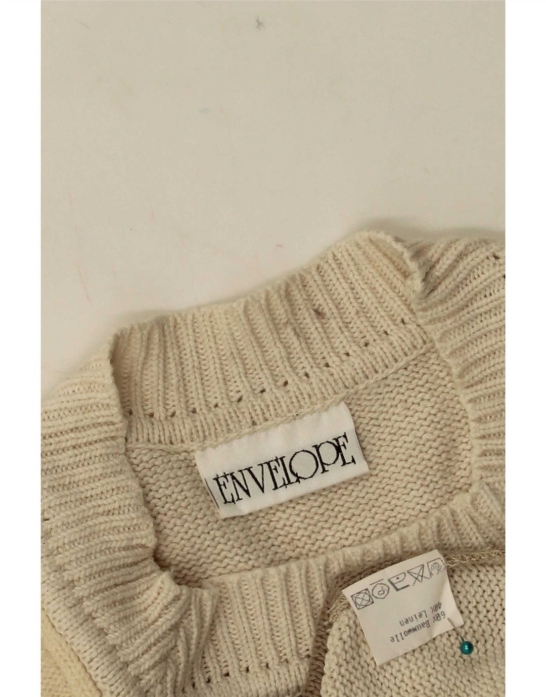 Vintage Damen Rundhalspullover Pullover EU 42 Groß Beige Patchwork