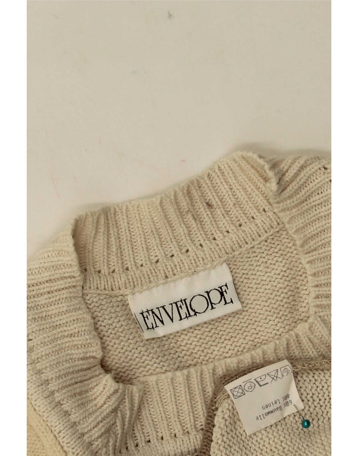 Vintage Damen Rundhalspullover Pullover EU 42 Groß Beige Patchwork