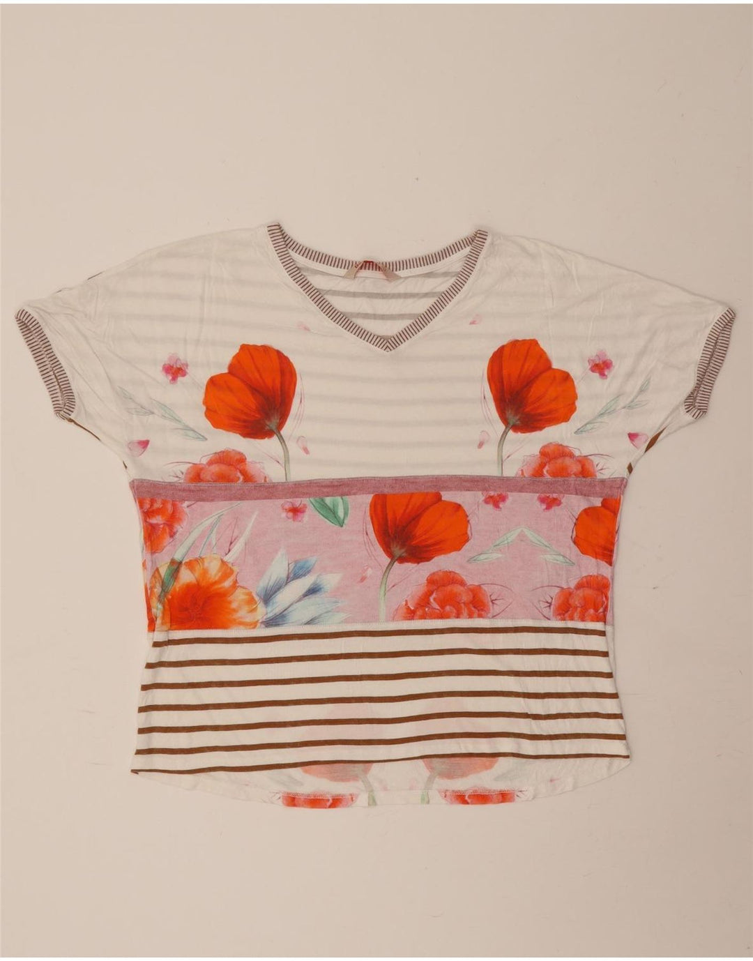 Desigual Damen T-Shirt Top UK 16 Large Off White Floral