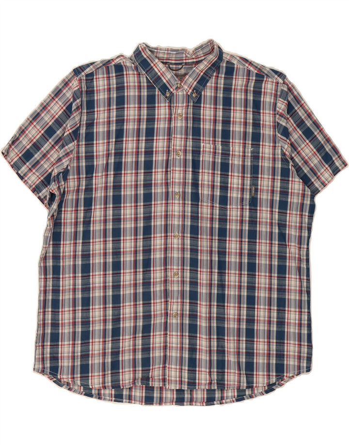 EDDIE BAUER Mens Short Sleeve Shirt 2XL Blue Check Cotton Vintage Eddie Bauer and Second-Hand Eddie Bauer from Messina Hembry 