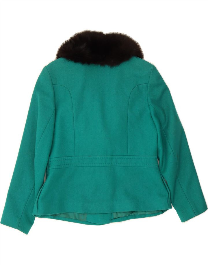 VINTAGE Womens 2 Button 3 Button Blazer Jacket UK 12 Medium Turquoise Wool Vintage Vintage and Second-Hand Vintage from Messina Hembry 