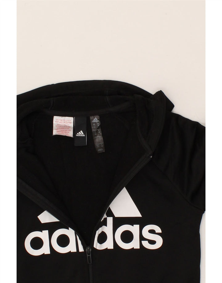 ADIDAS Boys Graphic Zip Hoodie Sweater 11-12 Years Black Polyester Vintage Adidas and Second-Hand Adidas from Messina Hembry 