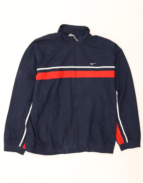 Nike Herren-Trainingsanzug-Oberteiljacke UK 44/46 XL Marineblaues Colourblock-Polyester