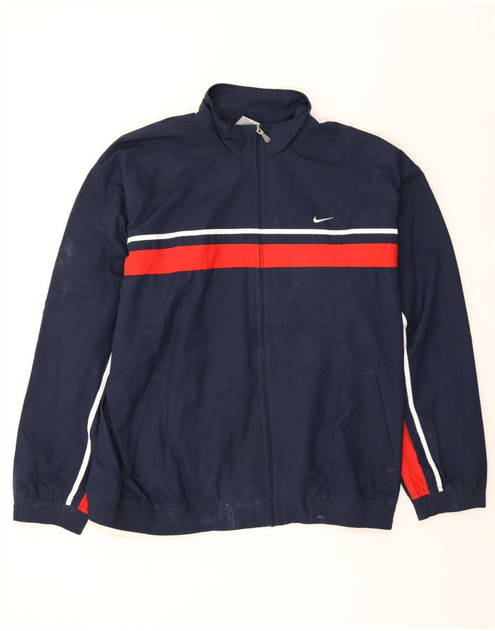 Nike Herren-Trainingsanzug-Oberteiljacke UK 44/46 XL Marineblaues Colourblock-Polyester