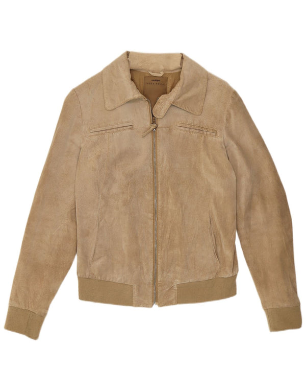 Conbipel Damen Bomber-Wildlederjacke IT 46 Large Beige Leder