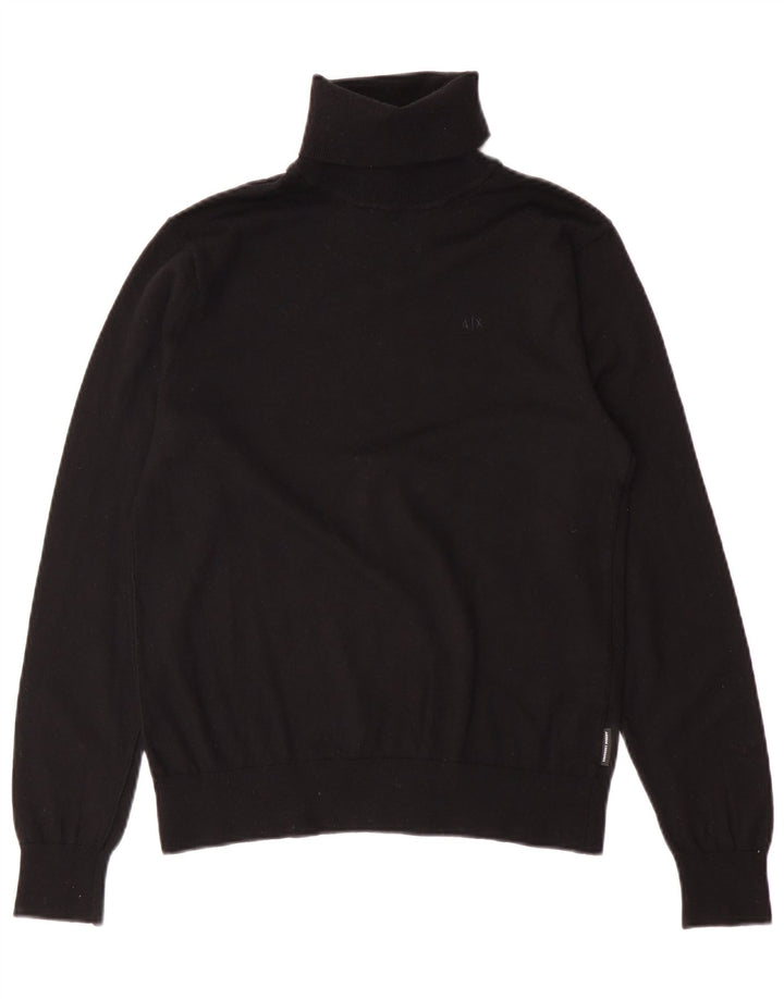 Armani Exchange Herren-Pullover mit Rollkragen, Größe S, schwarze Schurwolle