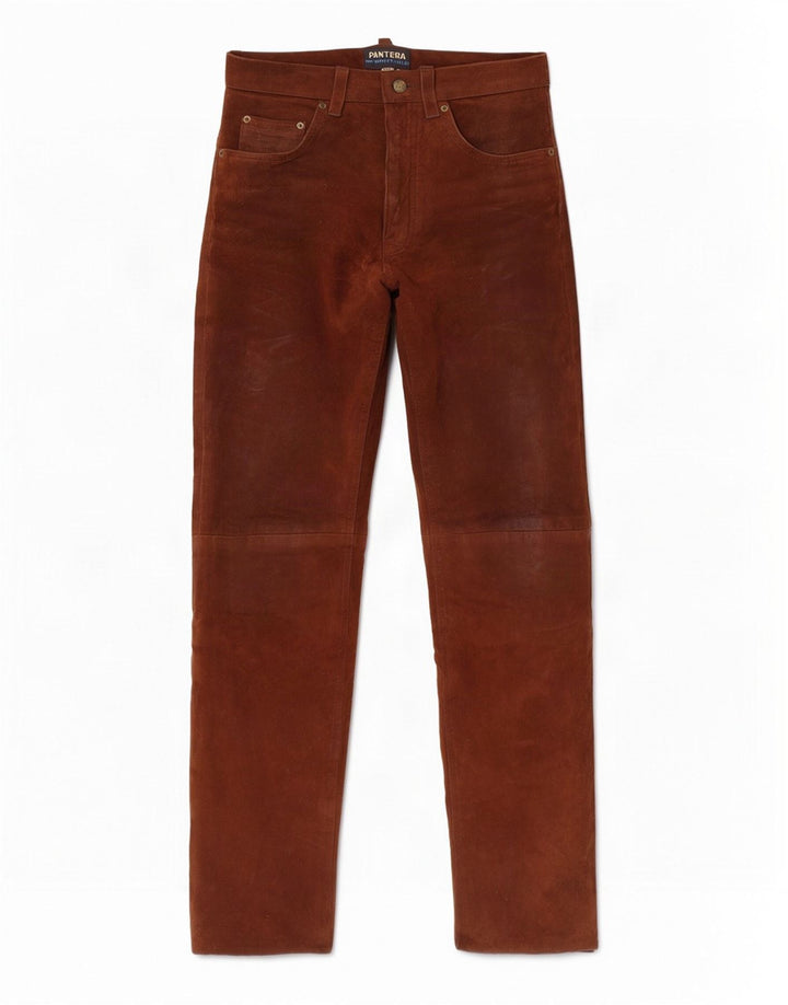 Pantera Herren-Hose aus geradem Wildleder, gerade, W31, L33, braunes Leder
