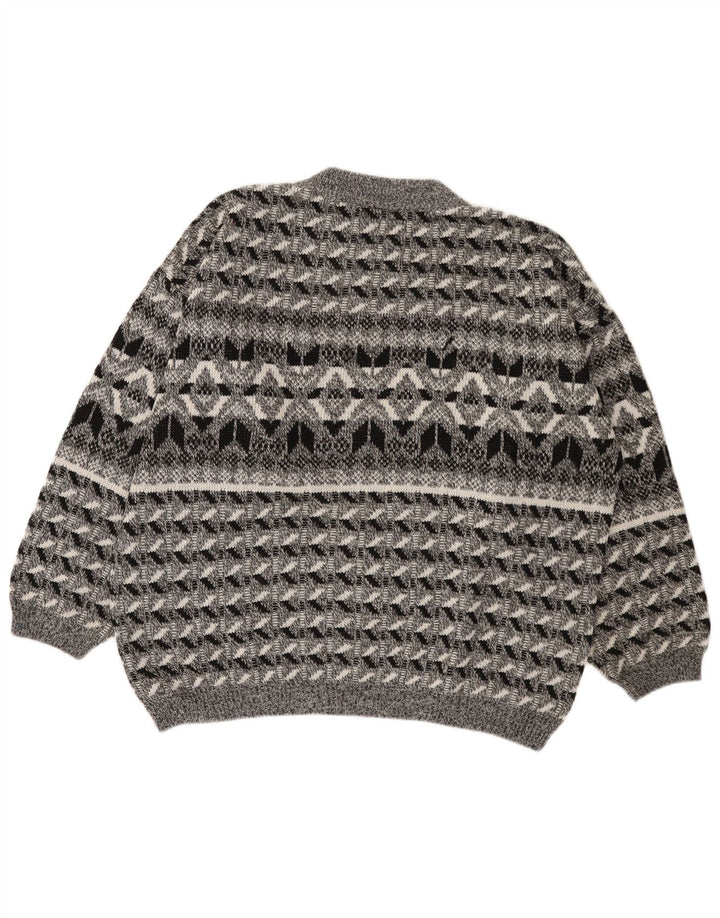 Vintage Herren Rundhalspullover Pullover XL Grau Fair Isle