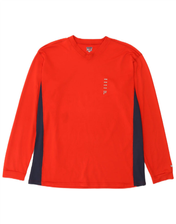 Fila Herren-Oberteil, langärmelig, groß, rot, Farbblock-Polyester