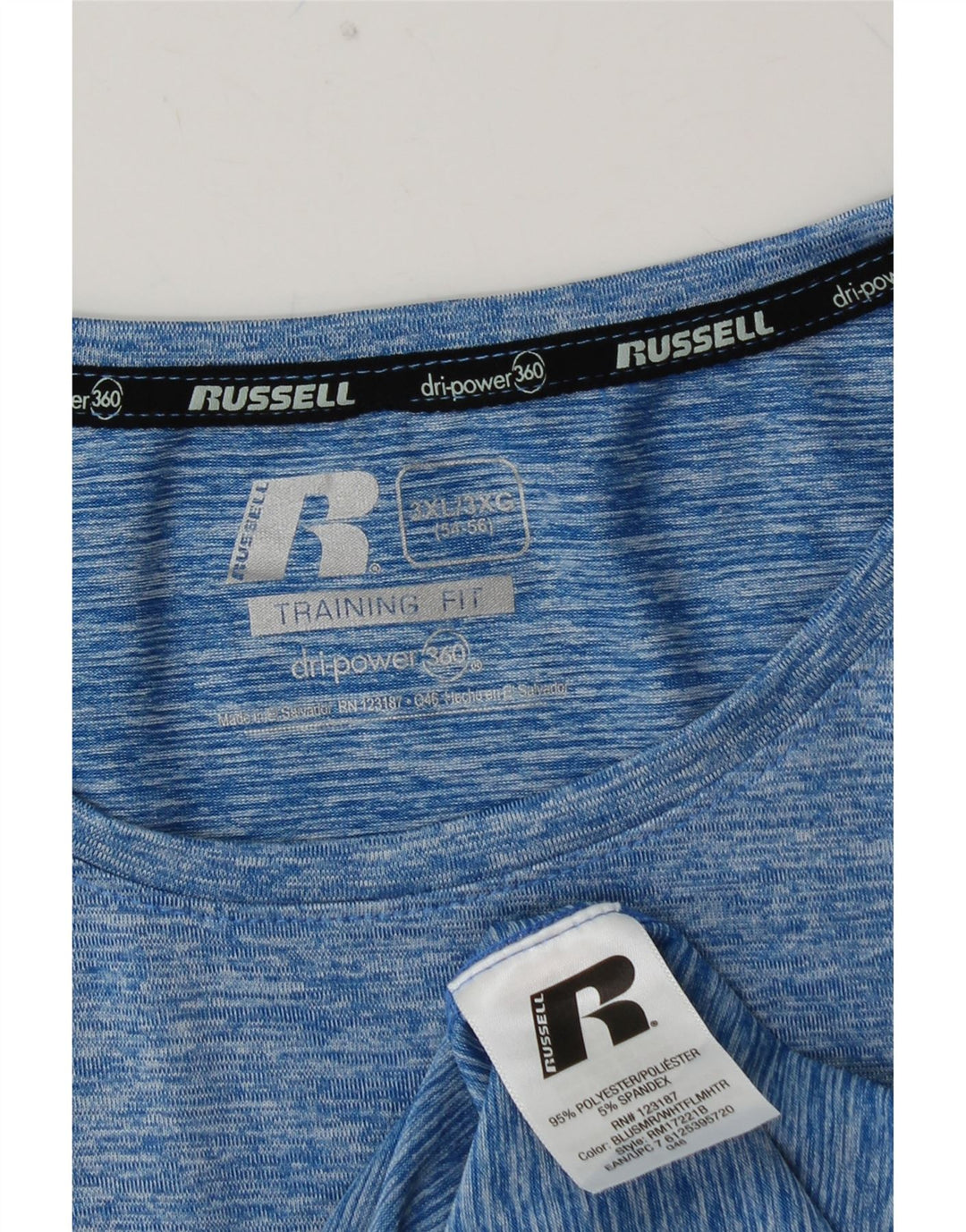 RUSSELL ATHLETIC Herren Dri-Power T-Shirt Top 3XL Blau geflecktes Polyester