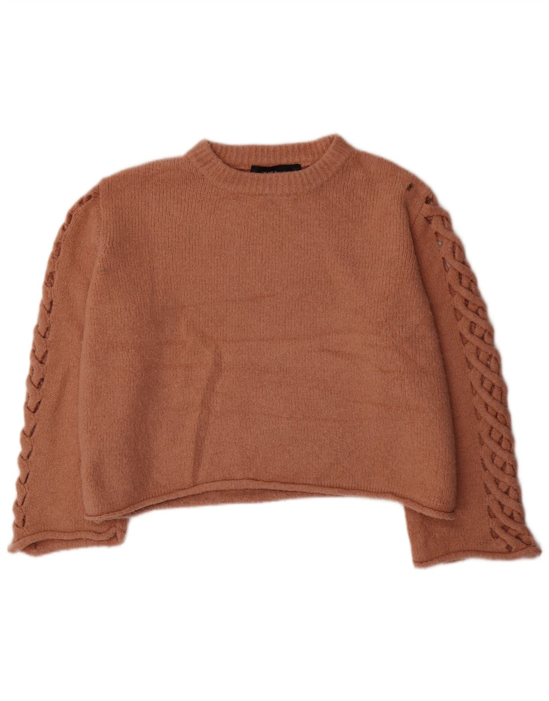 Zara Damen Crop Oversized Pullover mit Rundhalsausschnitt, UK 14, Mittelbraun