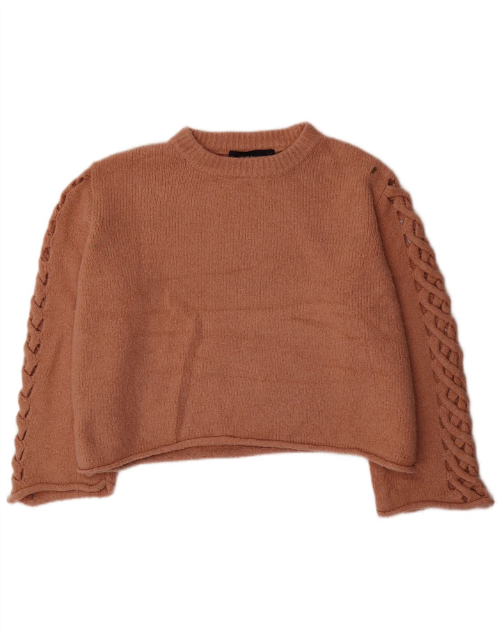 Zara Damen Crop Oversized Pullover mit Rundhalsausschnitt, UK 14, Mittelbraun
