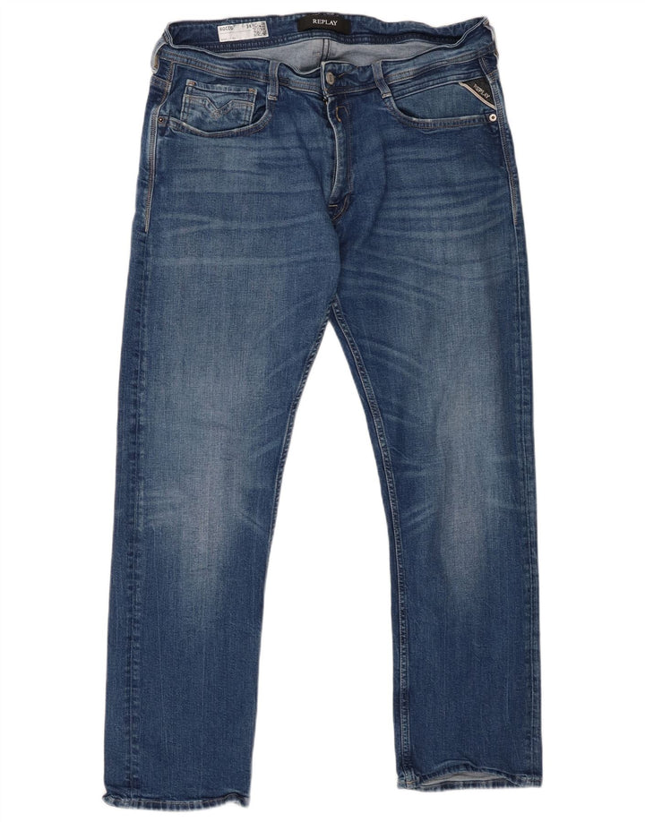 Replay Herren Rocco Slim Jeans W34 L30 Blaue Baumwolle