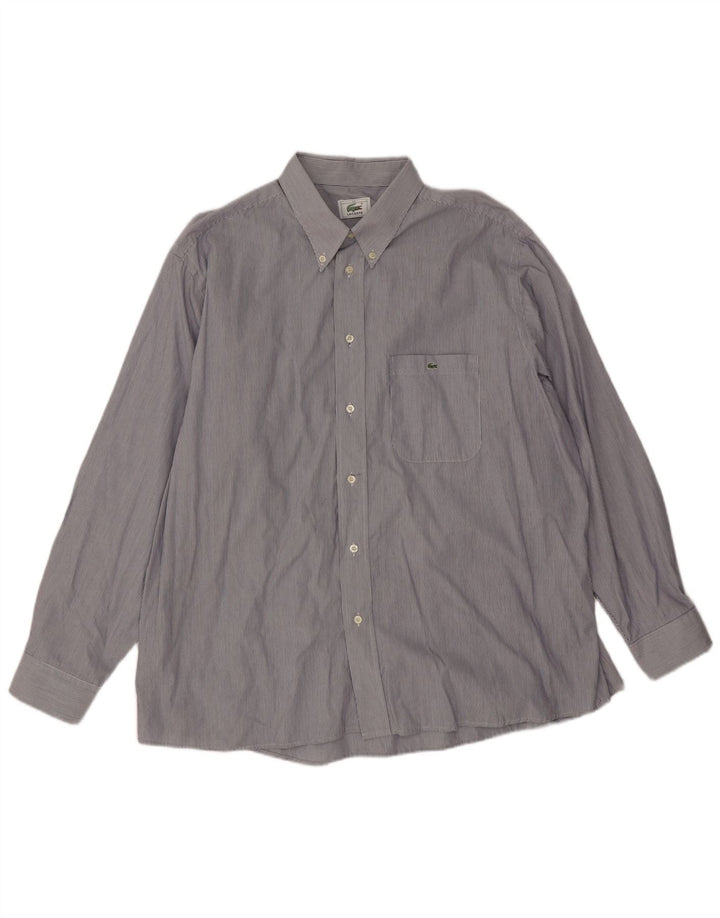 Lacoste Herrenhemd Größe 45 XL blaue Nadelstreifen-Baumwolle