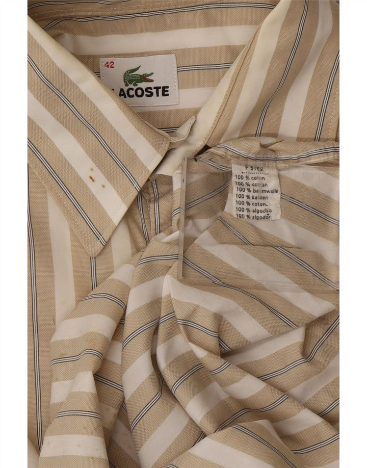 LACOSTE Mens Shirt Size 42 Large Beige Striped