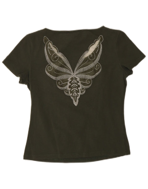 Christian Dior Damen Grafik-T-Shirt-Oberteil UK 14 Medium Khaki Butterfly